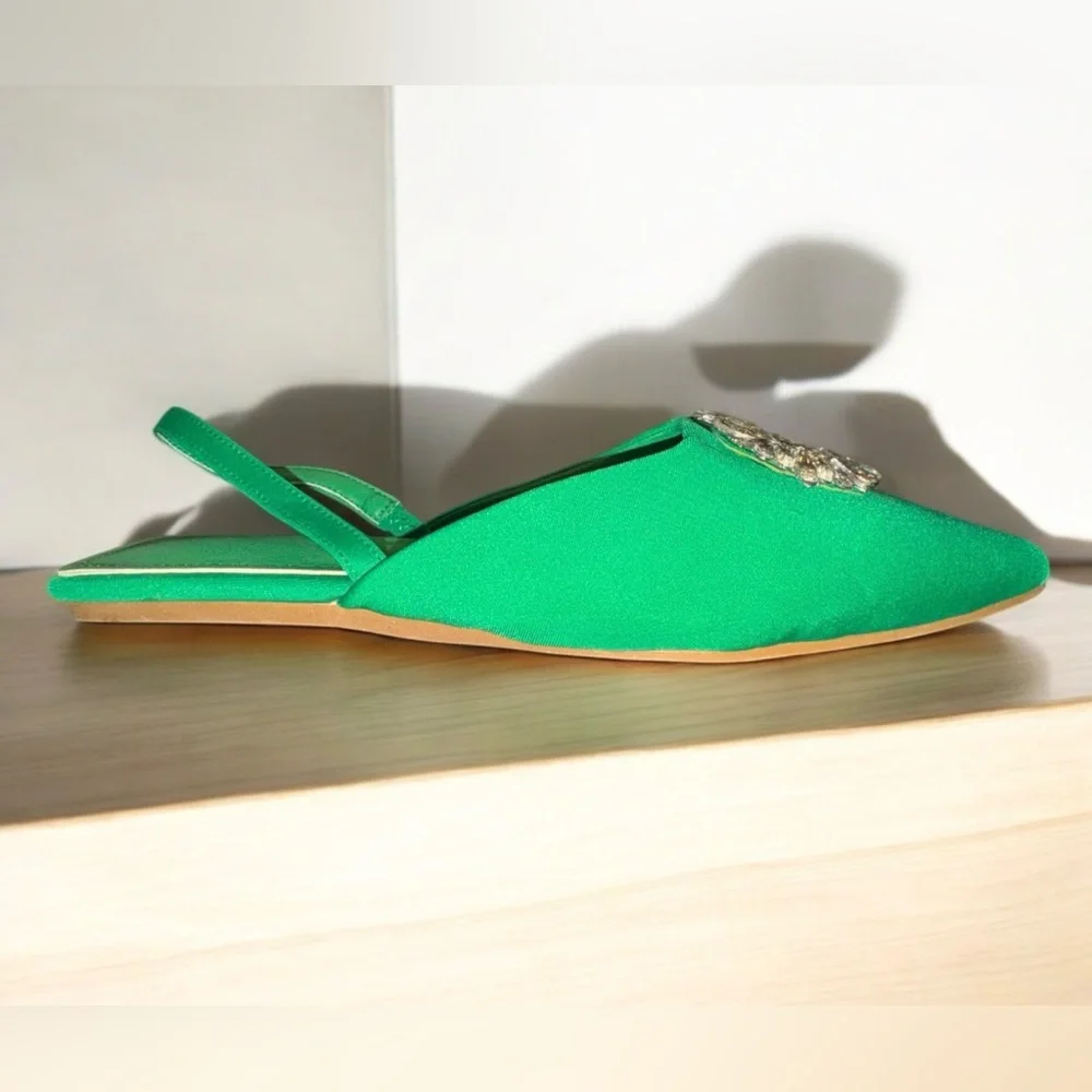 Elegant Green Women's Shoes‎ with Embellished Buckle Size 9